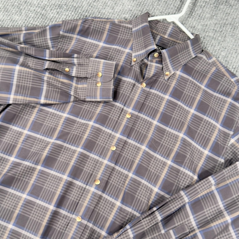 Jos. A. Bank Shirt Mens Large Blue Gray Plaid Travelers Collection Button Down